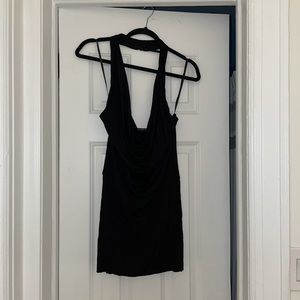 Black Halo halter cowl neck slinky mini dress